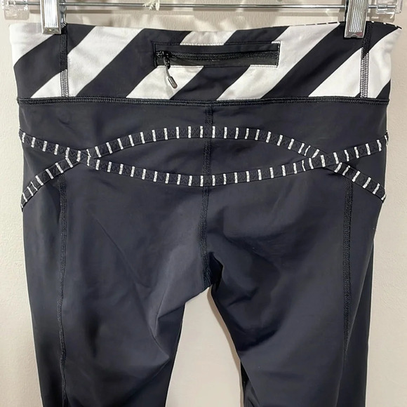 Lululemon Crop Legging Mesh Knee Black with White Striped Details 6 - Picture 5 of 16